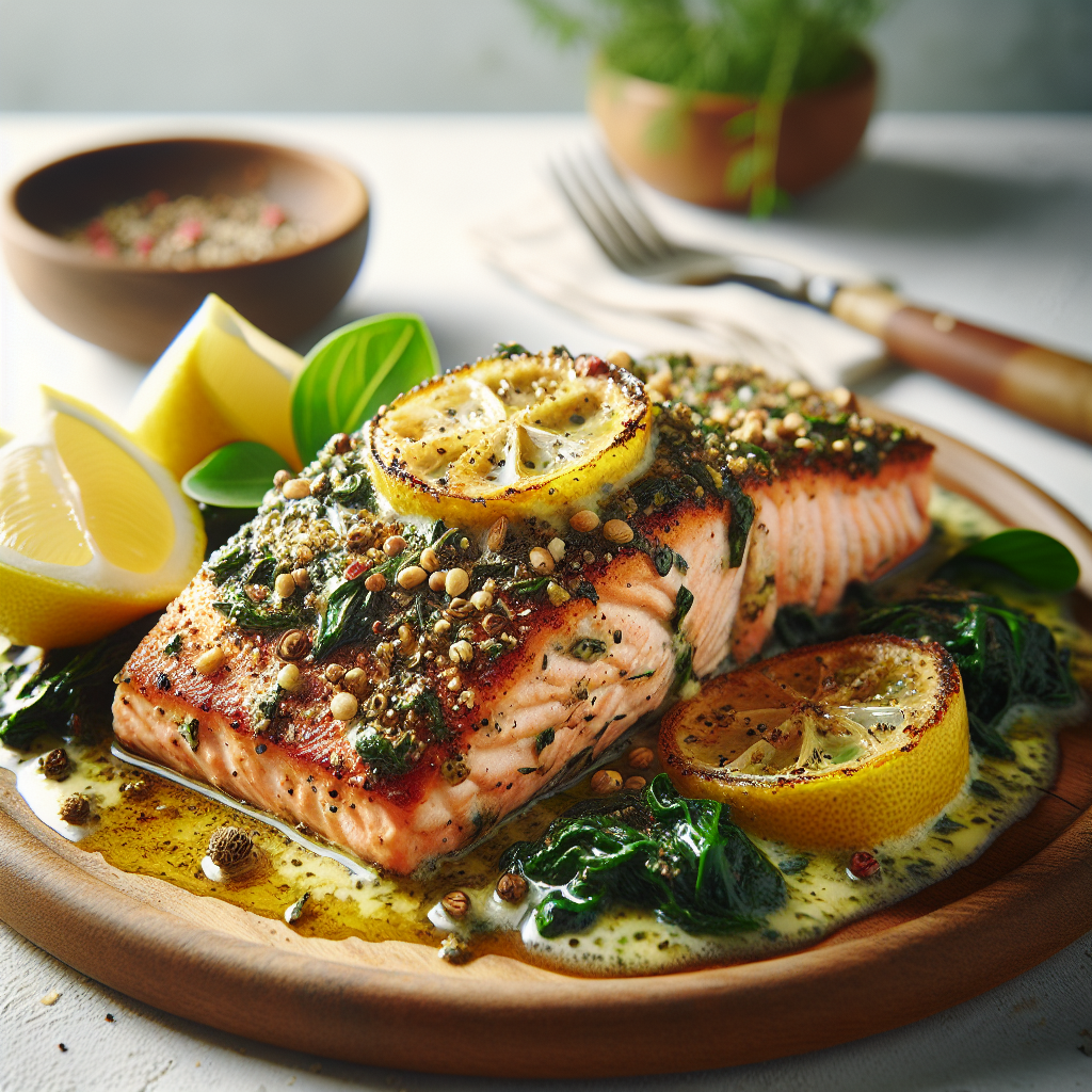 エアフライヤー イタリアンハーブクラスト サーモン レモンバター添え