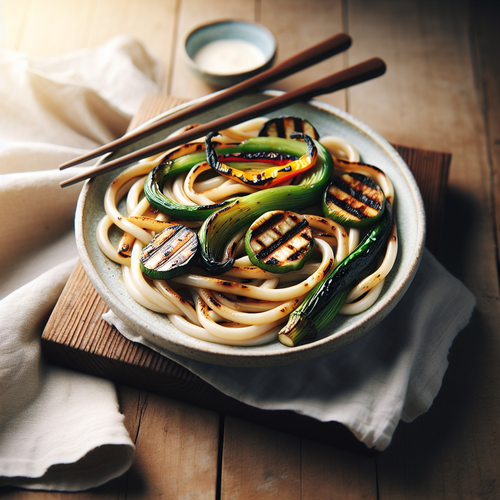 Grilled Japanese Yaki Udon with Charred Vegetables