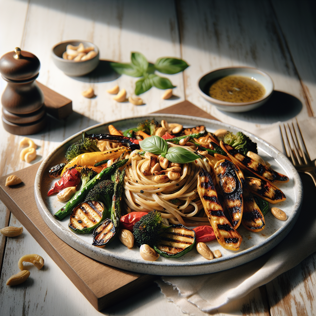 Grilled Thai Peanut Pasta with Charred Vegetables