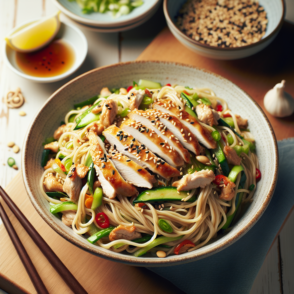 Chinese Sesame Chicken Cold Noodle Salad