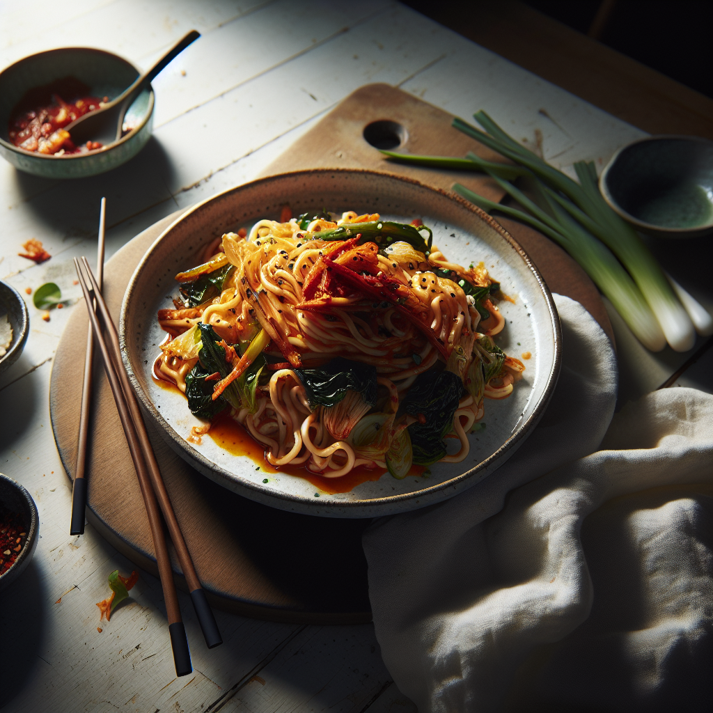 Spicy Korean Kimchi Noodle Salad