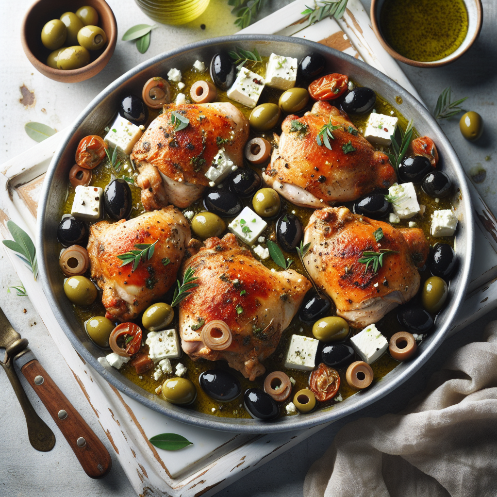 Mediterranean Sheet Pan Chicken Thighs with Olives and Feta