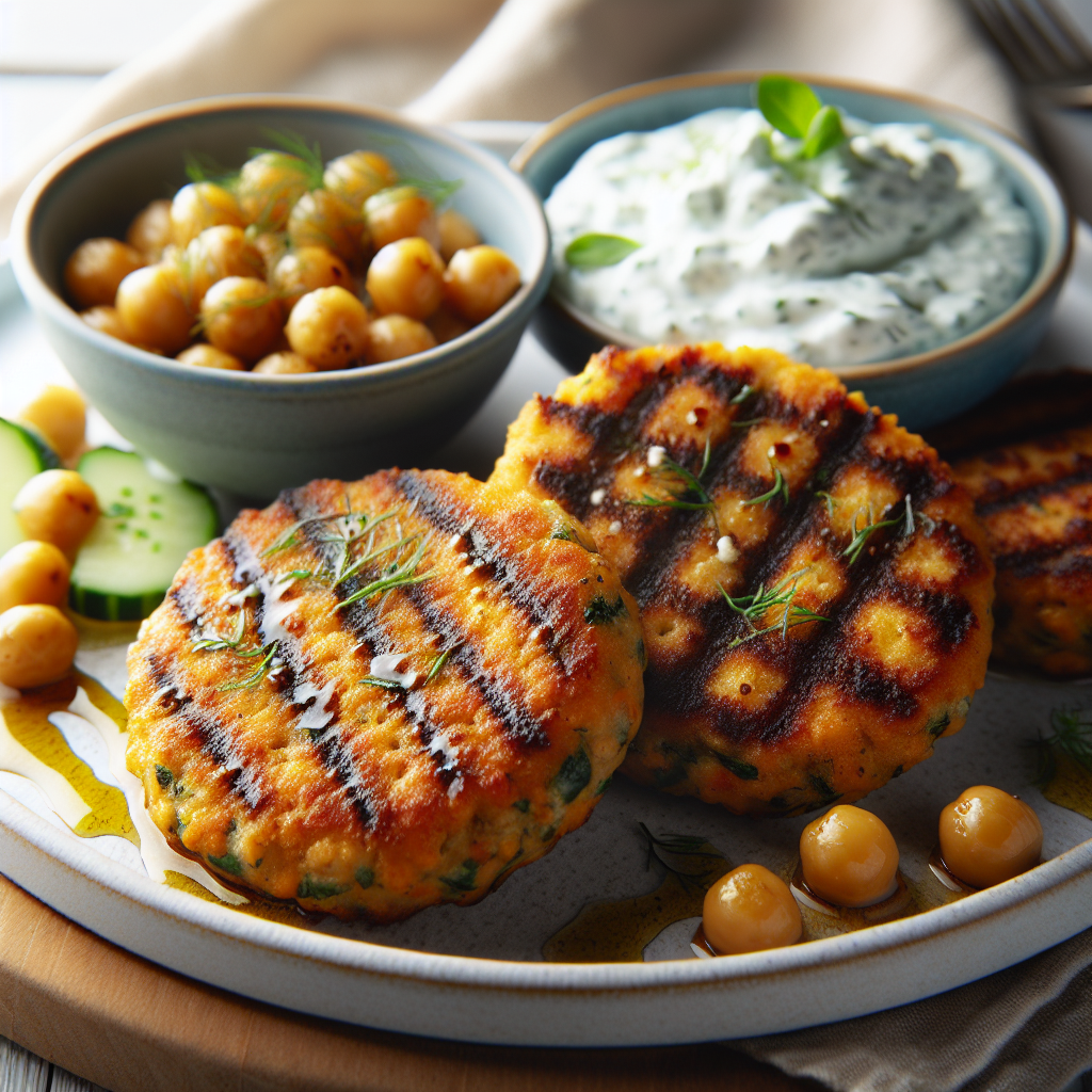 Greek Grilled Chickpea Patties with Tzatziki