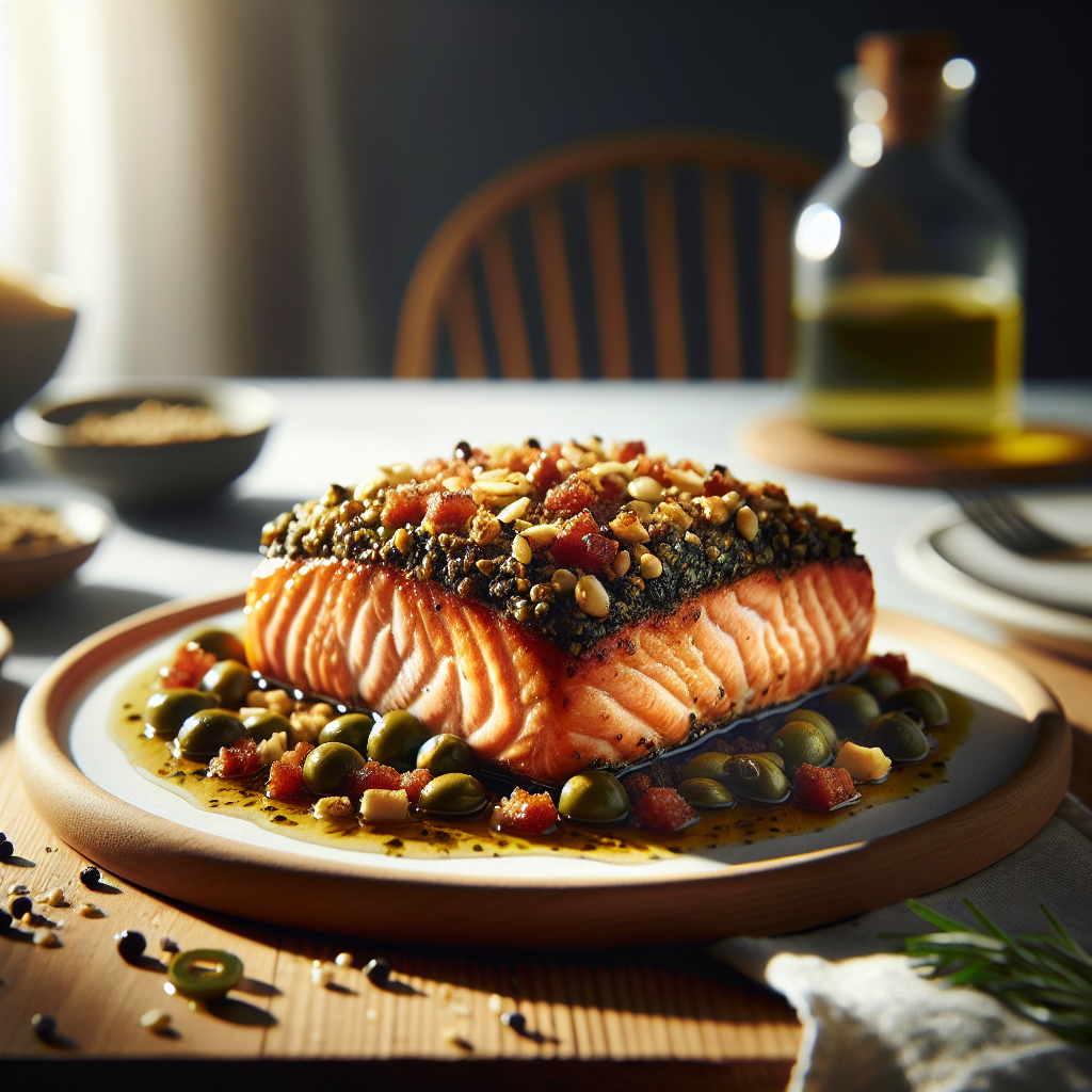Mediterranean Air Fryer Salmon with Tapenade Crust