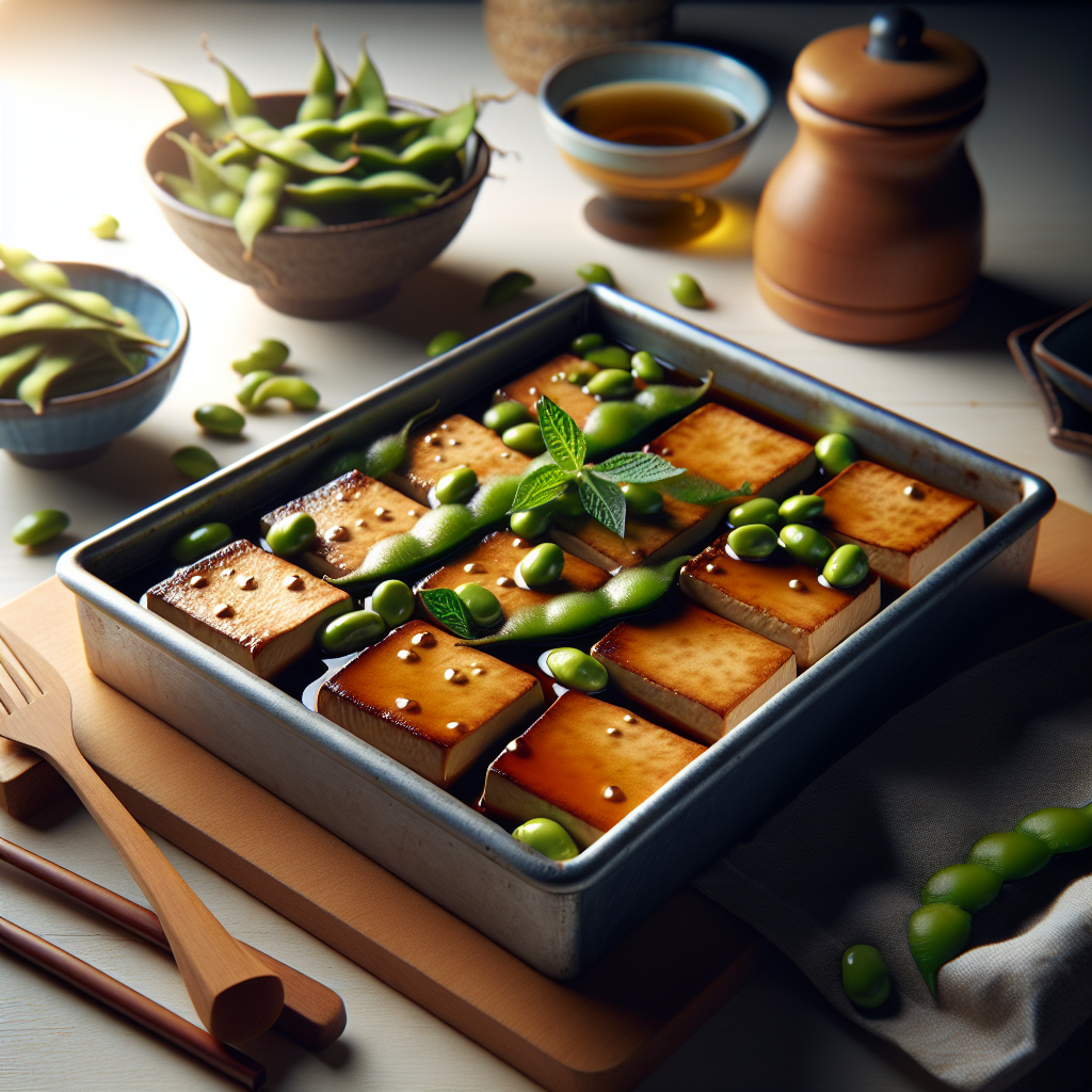 Japanese Sheet Pan Miso Glazed Tofu with Edamame