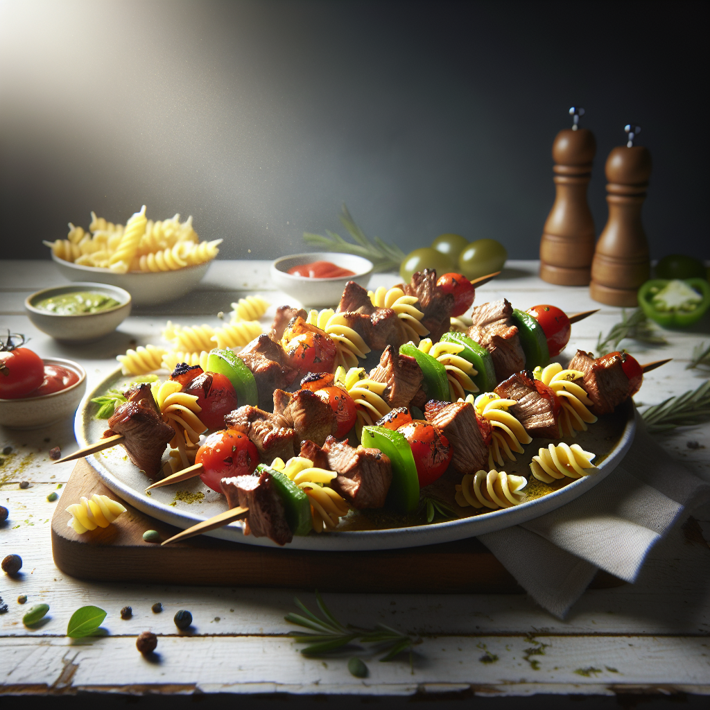 BBQ Greek Lamb Pasta Skewers