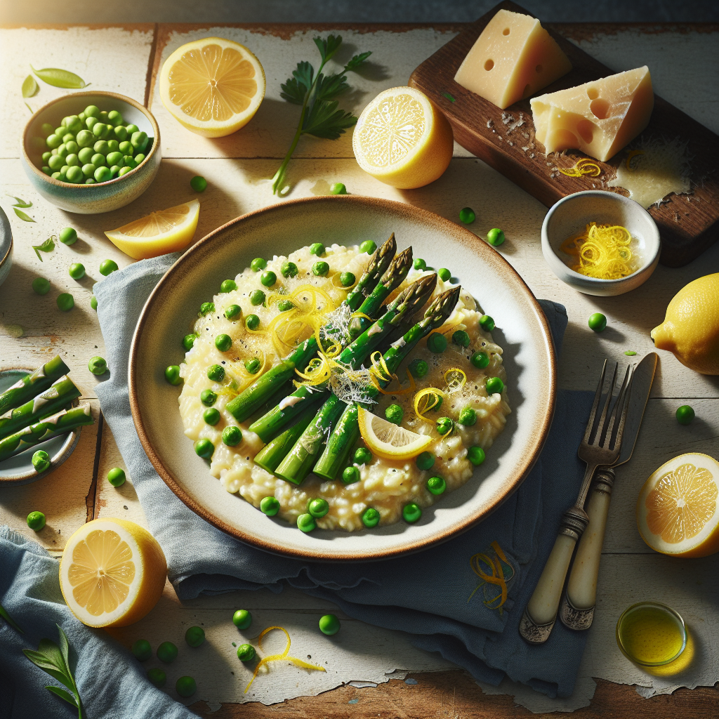 Vårasparagus och Citronrisotto med Färska Ärtor