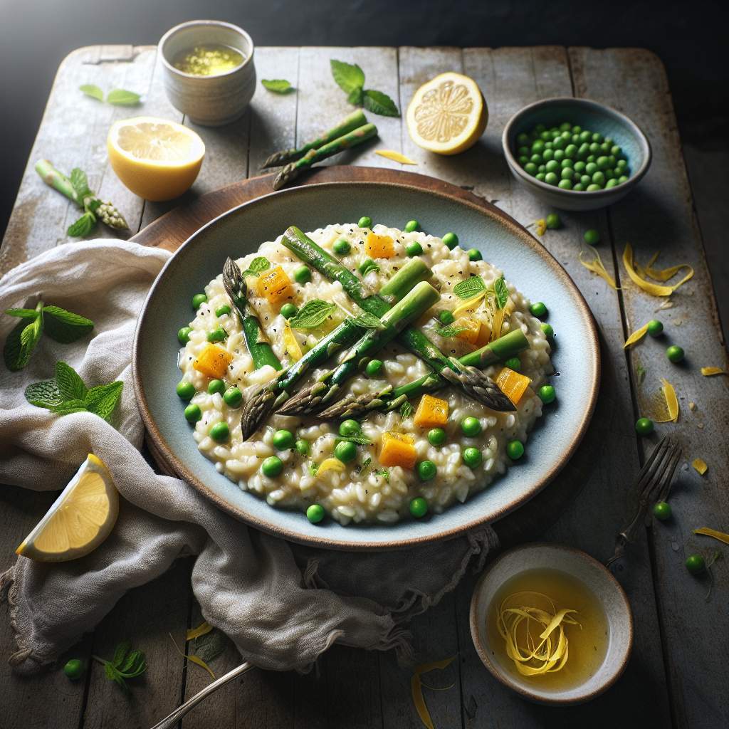 Vårens sparris- och ärtrisotto med färsk mynta och citron