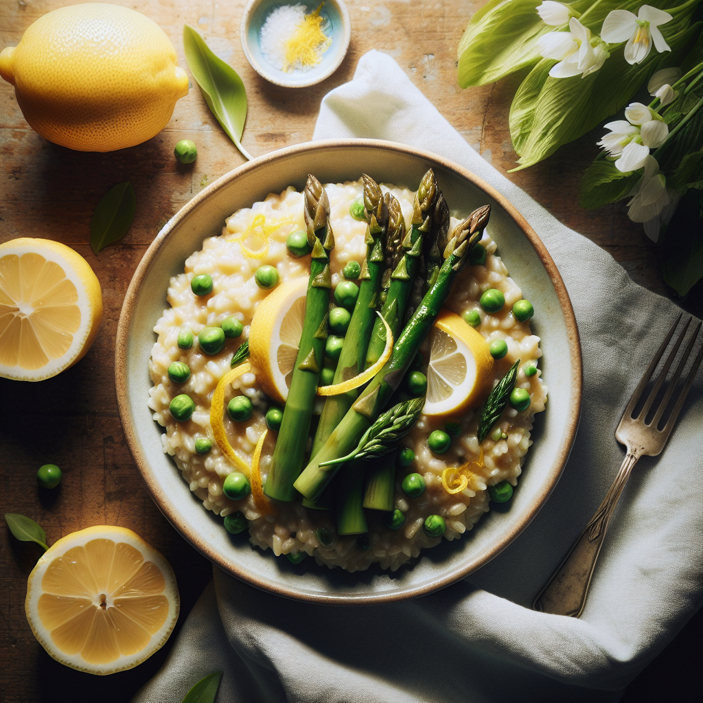 Vårens Sparris och Citron Risotto med Färska Ärtor