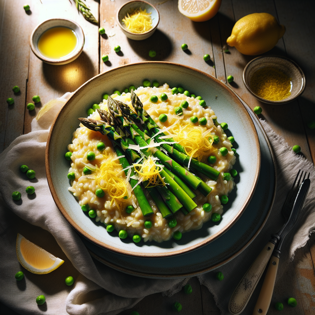 Vårsparris och Citronrisotto med Färska Ärtor
