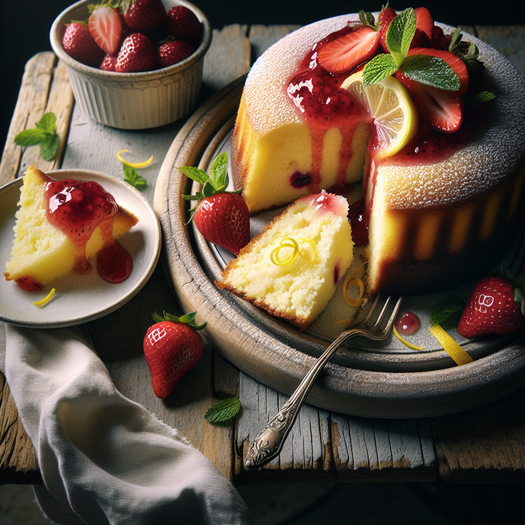 Citron-Ricottakaka med Färsk Jordgubbskompott