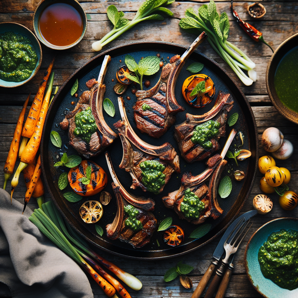 Grilled Lamb Chops with Mint Pesto and Spring Vegetables