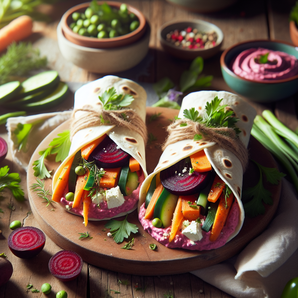 Spring Beet and Carrot Hummus Wraps with Fresh Herbs