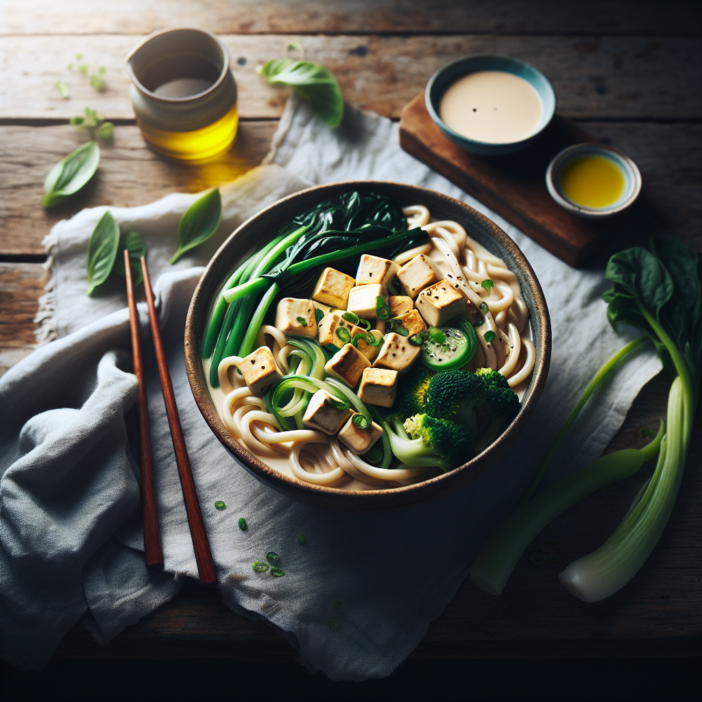 Creamy Silken Tofu Udon with Spring Vegetables