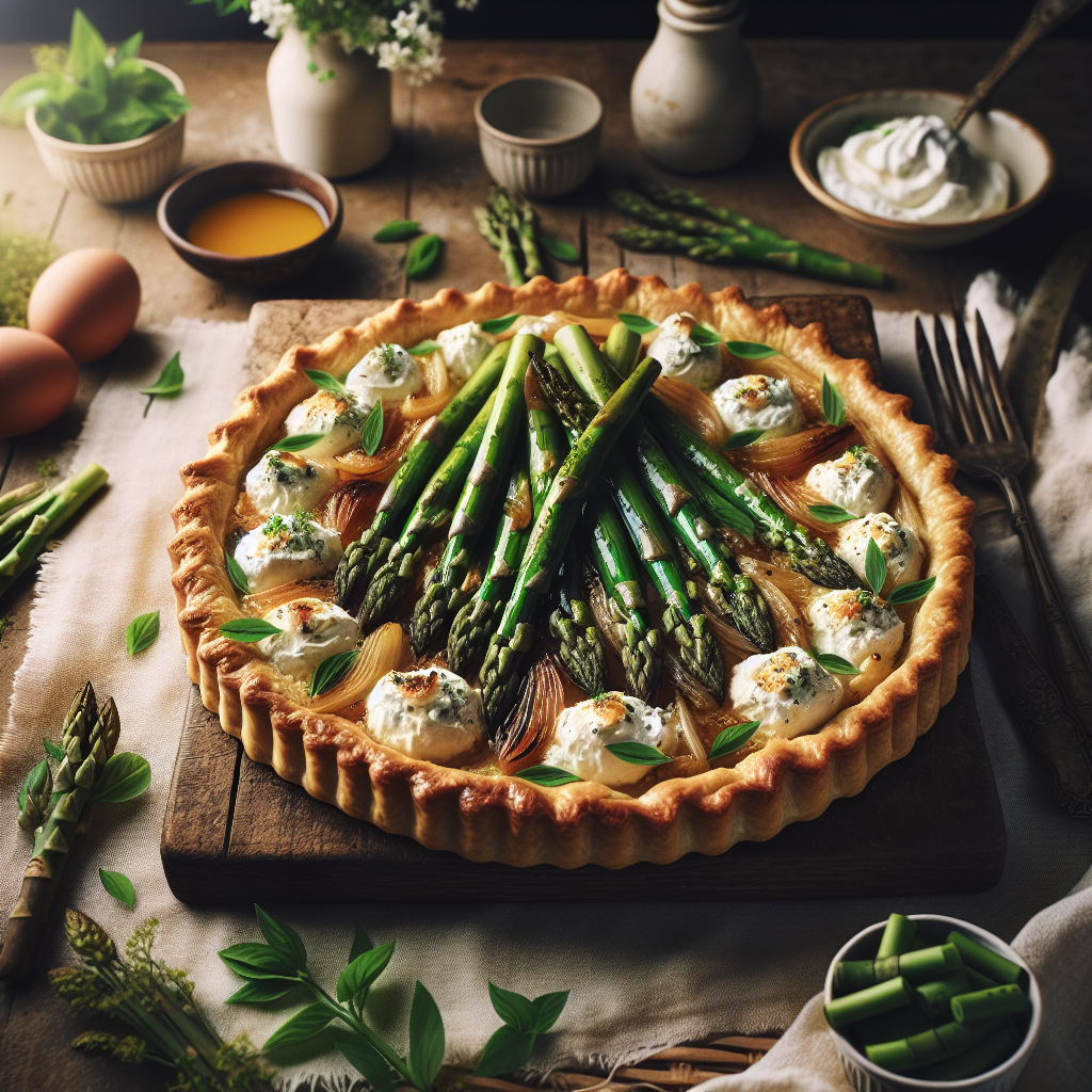 Spring Asparagus and Creamy Goat Cheese Tart with Fresh Herbs