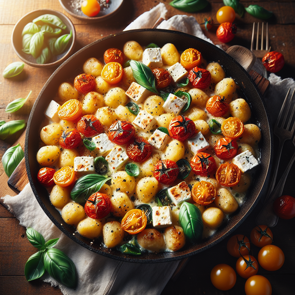 Ugnsbakad Feta-Gnocchi med Körsbärstomater och Färsk Basilika