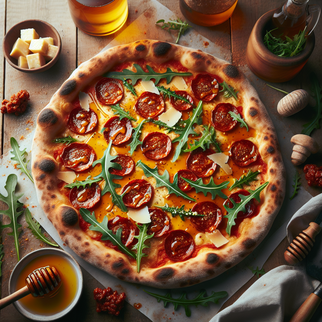 Nduja Honey Drizzle Pizza with Fresh Rocket and Parmesan