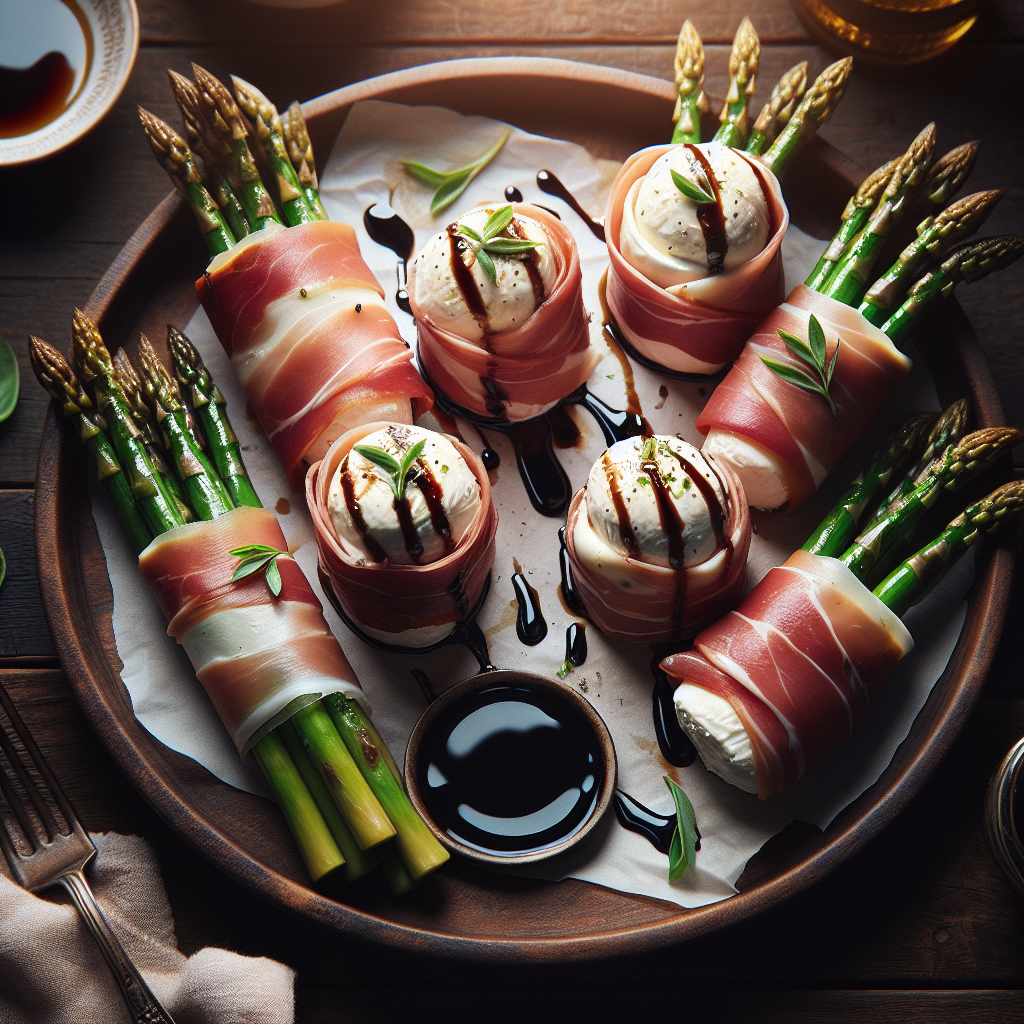 Burrata Prosciutto Involtini with Spring Asparagus and Balsamic Glaze