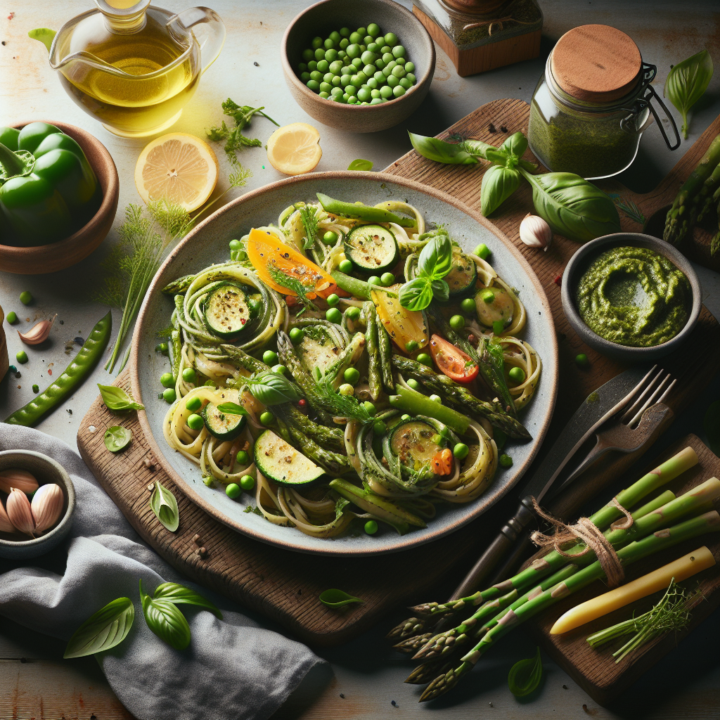 Spring Primavera Pesto Pasta with Fresh Herb Seasoning