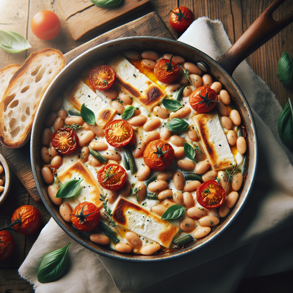 Baked Feta Butter Beans with Cherry Tomatoes and Fresh Herbs