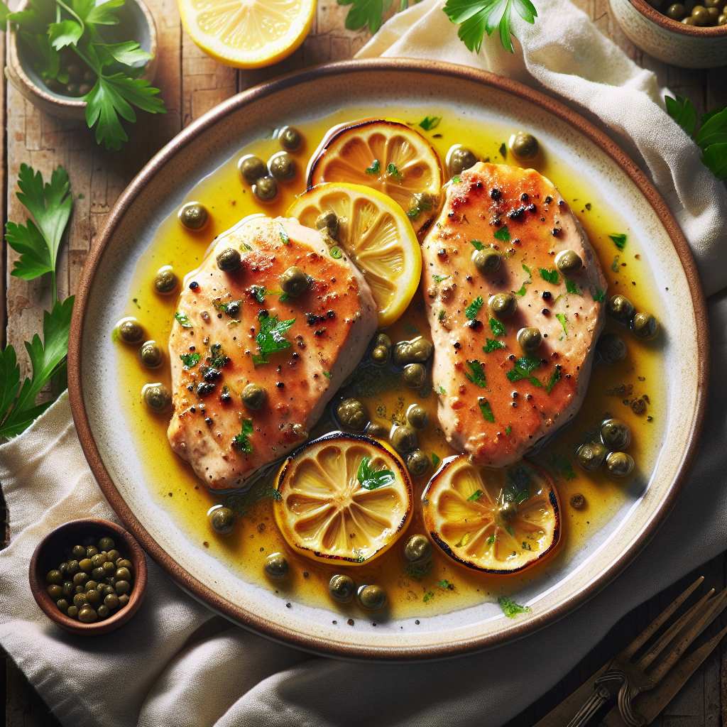 Classic Spring Lemon Chicken Piccata with Capers and Fresh Parsley