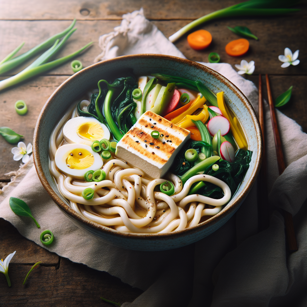 Silkete Tofu og Miso Udon Nudler med Vårerter