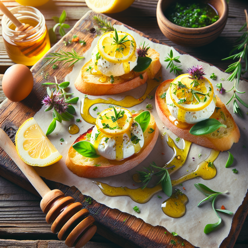 Lemon Burrata Crostini with Fresh Spring Herbs and Honey Drizzle