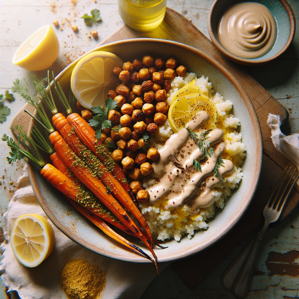 Za'atar Roasted Carrot and Chickpea Bowl with Lemon Tahini Dressing