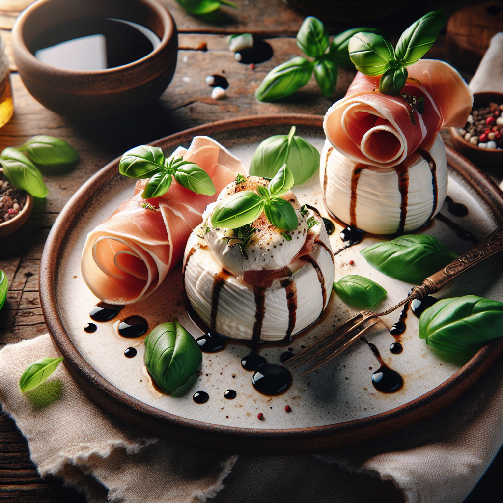 Burrata Prosciutto Rolls with Fresh Basil and Balsamic Glaze