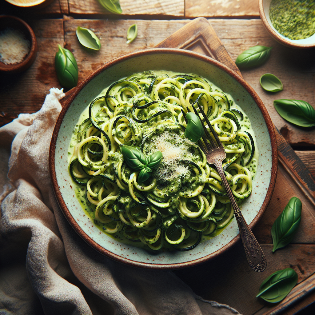 Creamy Zucchini Pesto Noodles with Fresh Basil and Parmesan