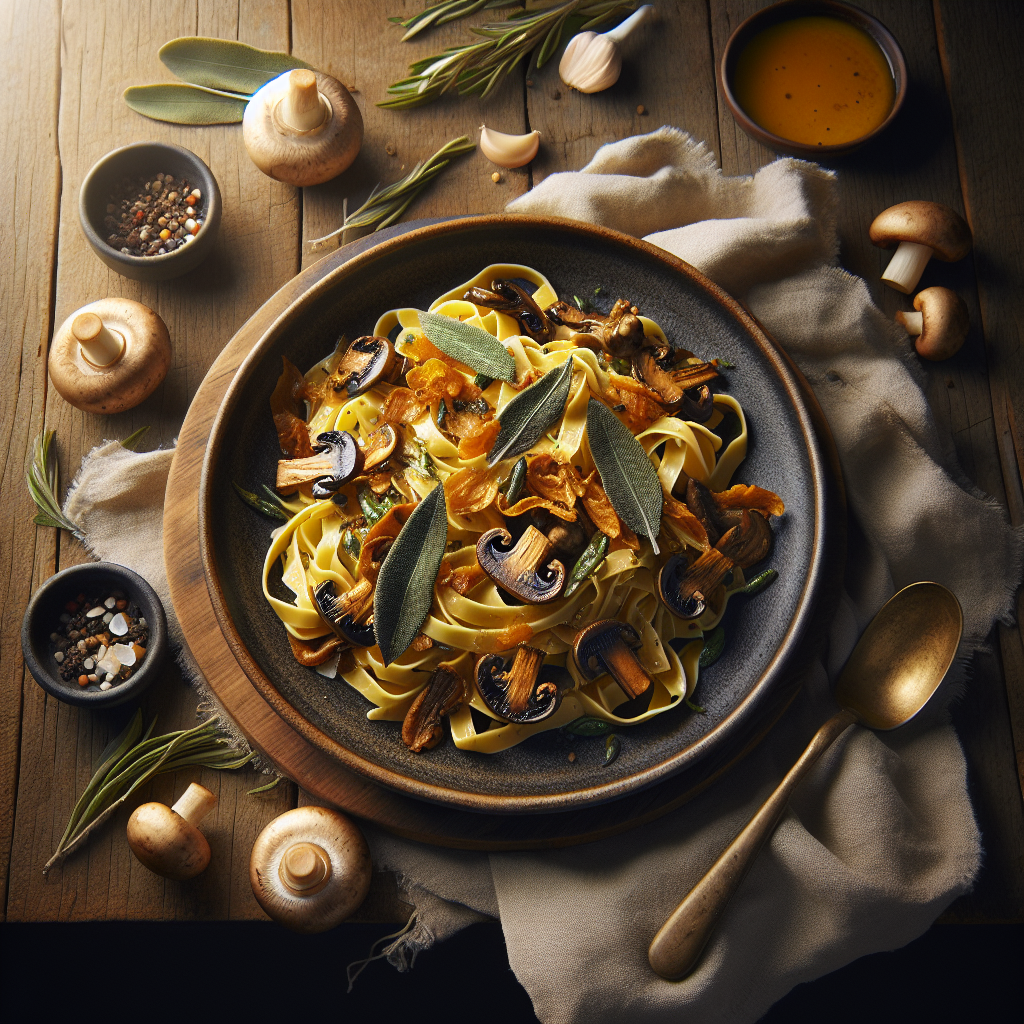 Crispy Sage Mushroom Tagliatelle with Garlic Brown Butter