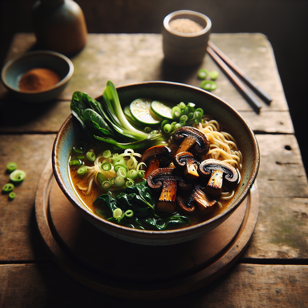 Miso-Roasted Mushroom Ramen Bowl with Spring Greens