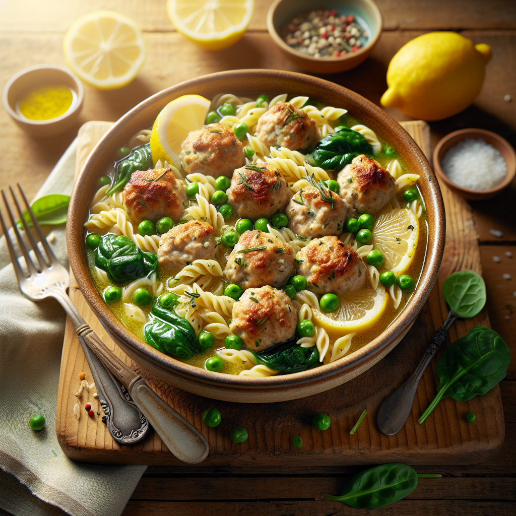 One Pot Lemon Chicken Meatball Orzo with Spring Vegetables