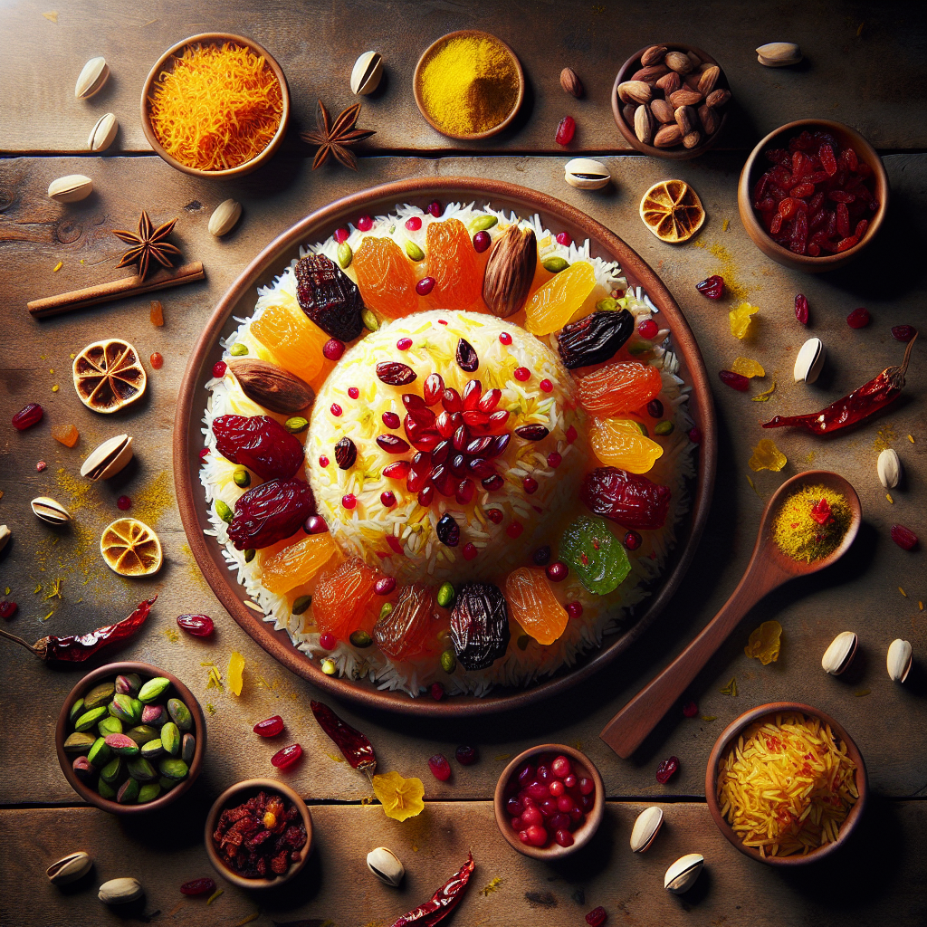 Persian Jeweled Rice with Saffron, Dried Fruits and Nuts