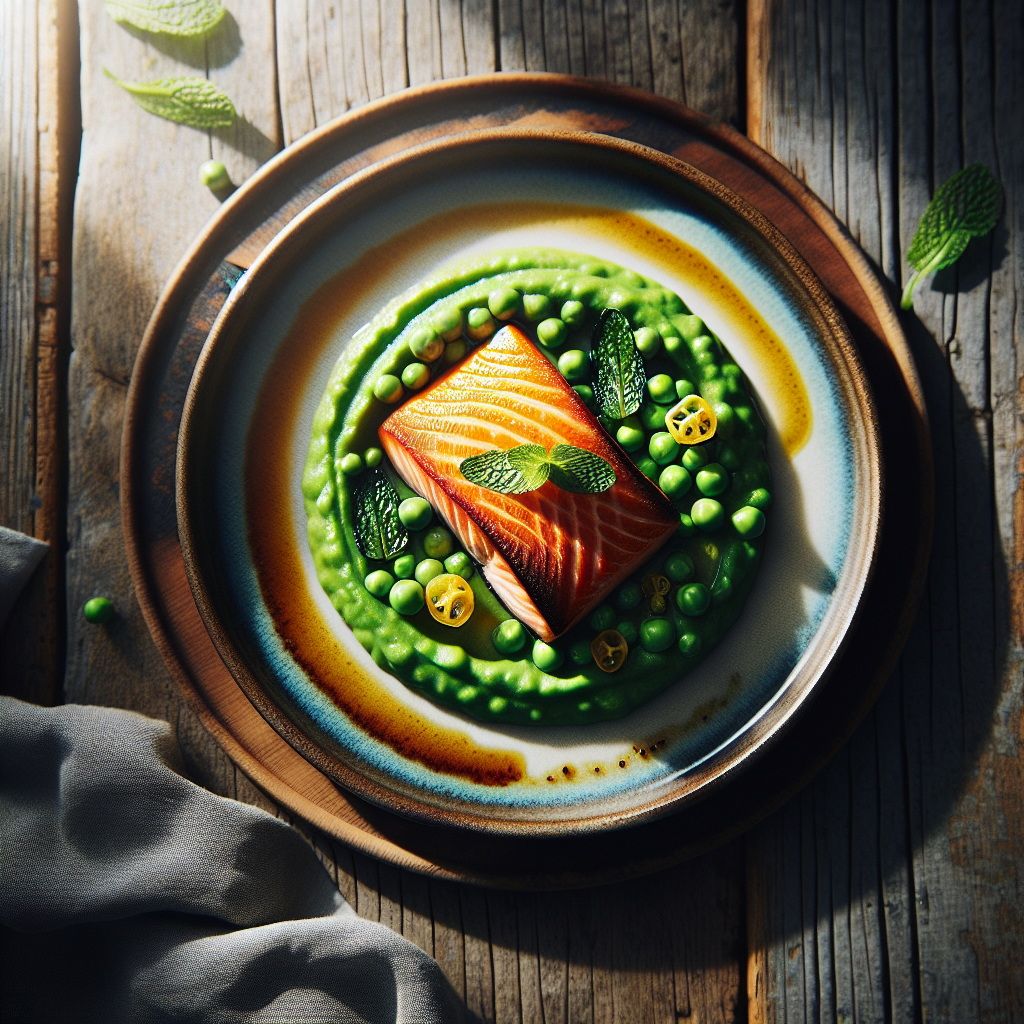 Crispy Pan-Seared Salmon with Fresh Minty Pea Purée