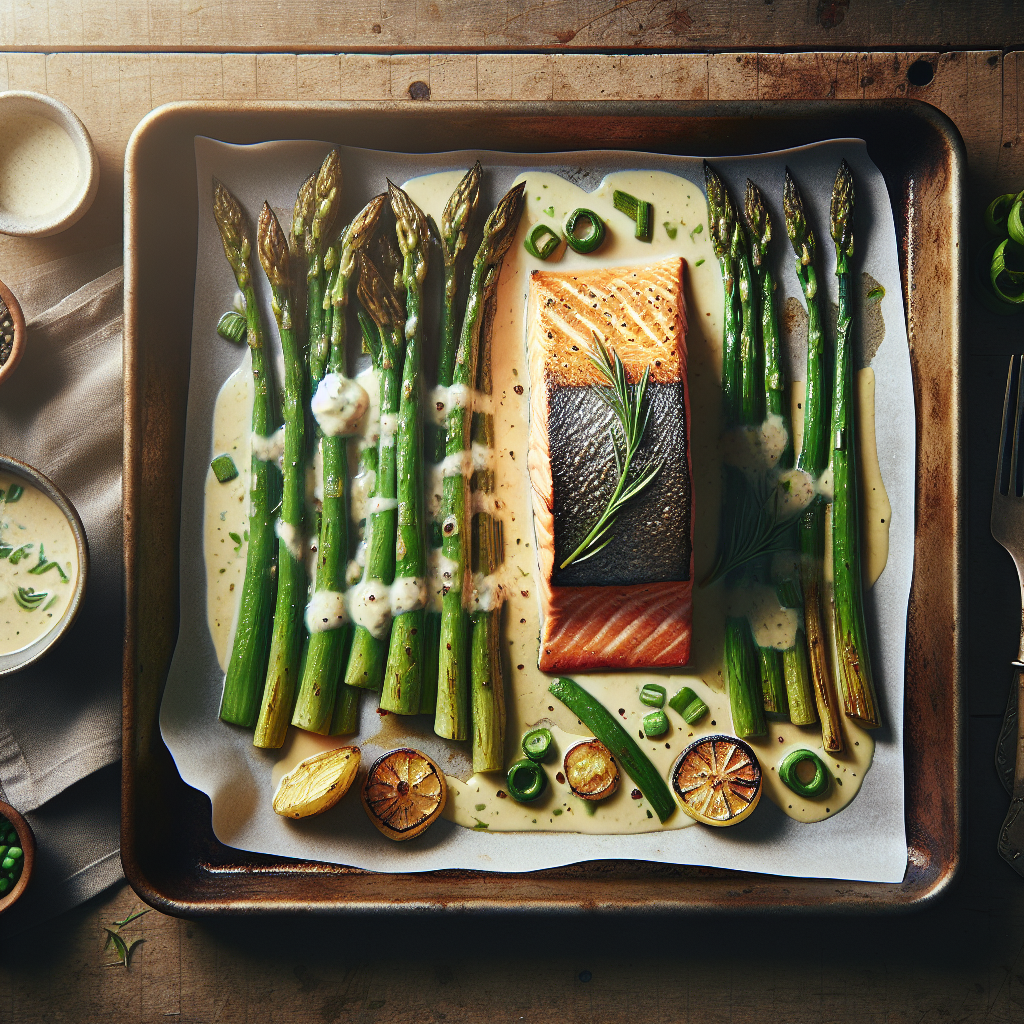 Sheet Pan Salmon with Roasted Asparagus and Creamy Leek Sauce
