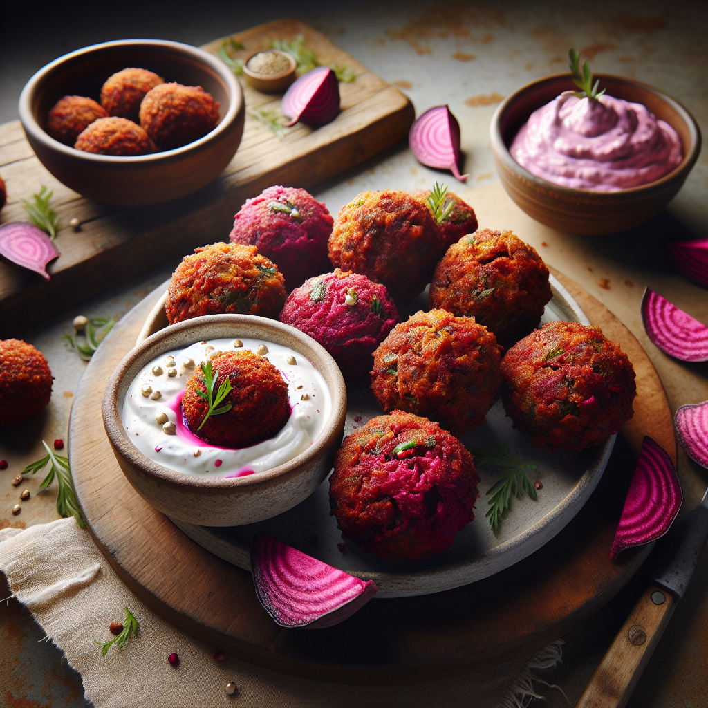 Crispy Beetroot Falafel with Tahini Yogurt Dip