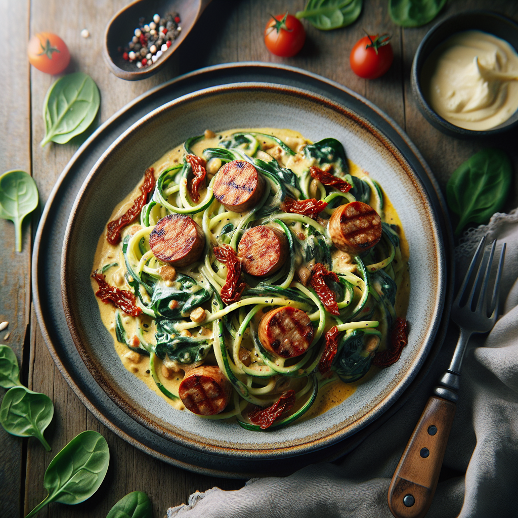 Keto Creamy Tuscan Zucchini Noodles with Italian Sausage