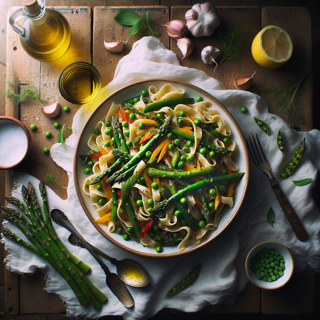 Spring Pasta Primavera with Fresh Garden Herbs and Seasonal Vegetables