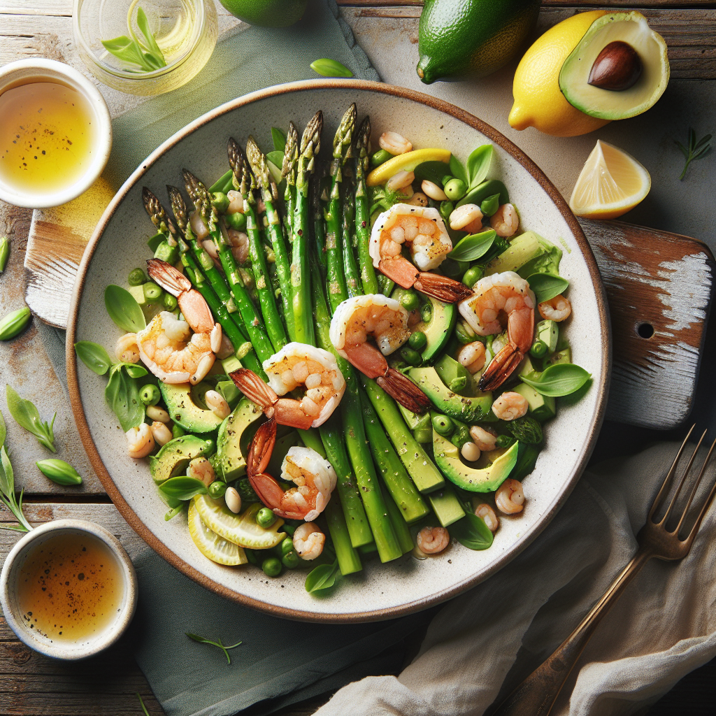 Mediterranean Shrimp, Asparagus, and Avocado Salad with Lemon Herb Dressing
