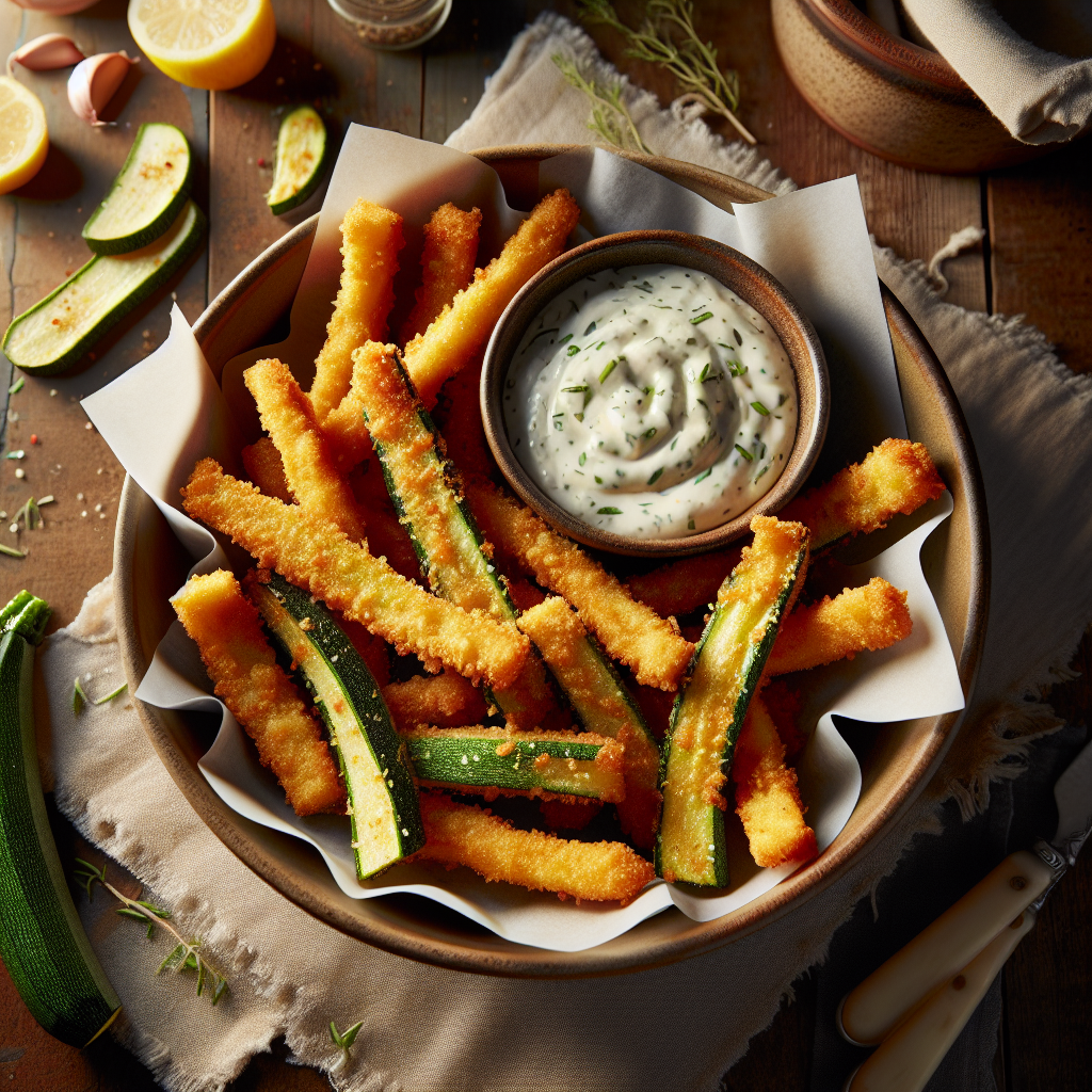 Crispy Air Fryer Panko Zucchini Fries with Garlic Herb Dip
