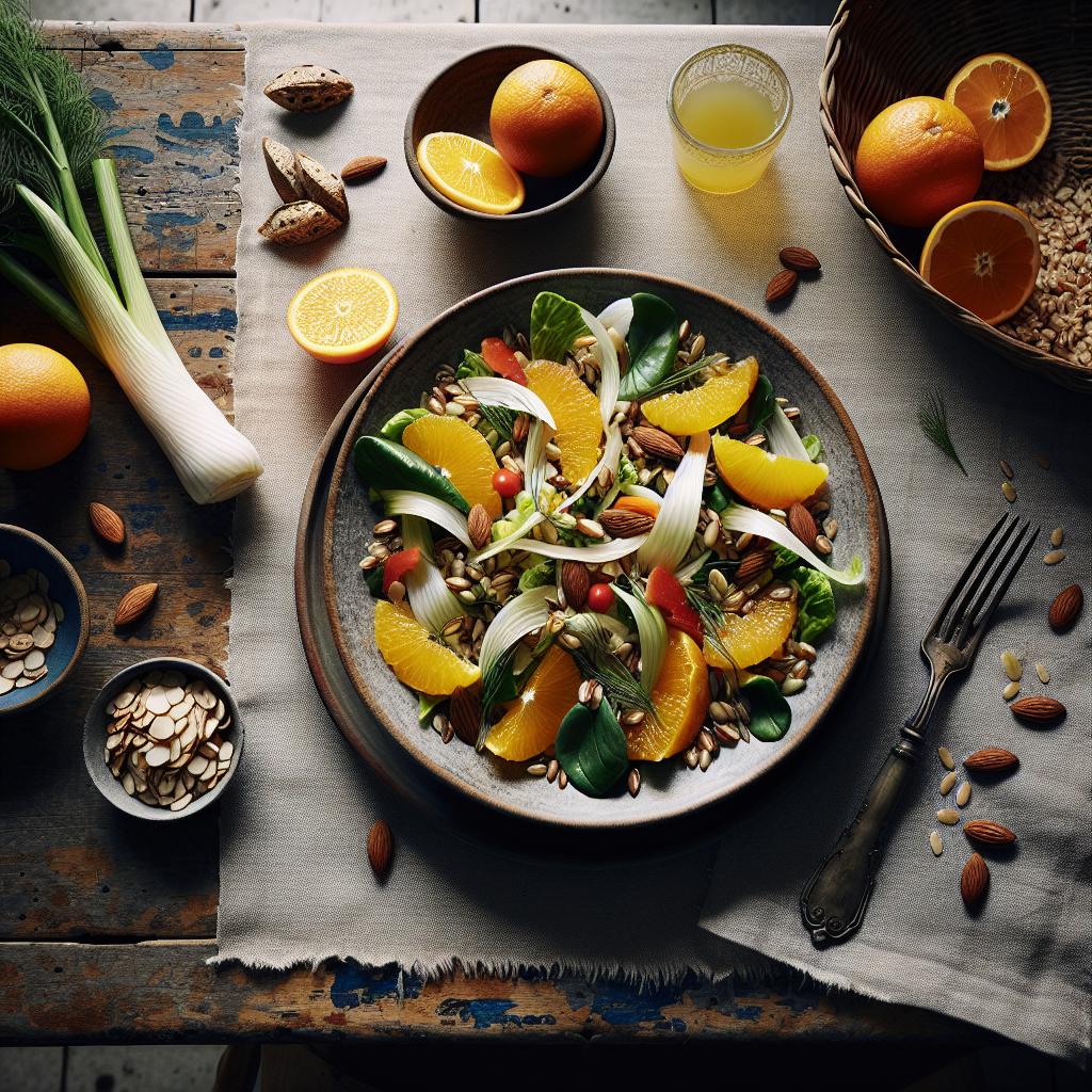 Spring Farro Salad with Shaved Fennel, Citrus Segments and Toasted Almonds