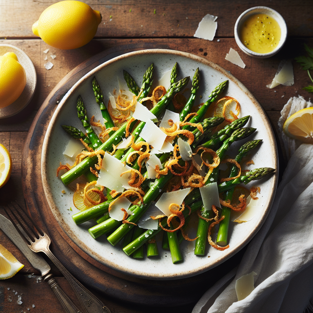 Crispy Shallot Spring Asparagus Salad with Lemon Parmesan Dressing