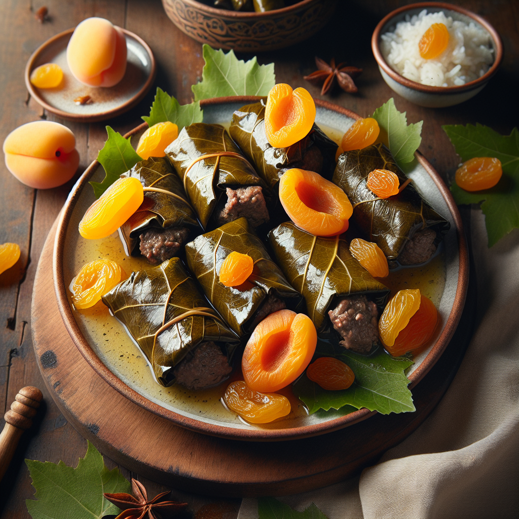 Lamb Dolmas with Apricots and Fresh Grape Leaves