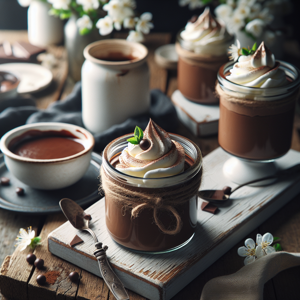 Fluffy Mocha Mousse Jars with Whipped Cream