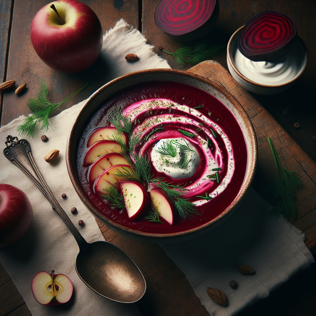 Roasted Beet and Apple Soup with Fresh Dill