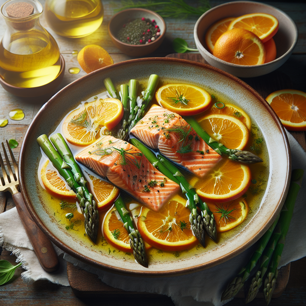 Spring Poached Orange Salmon with Fresh Herbs and Asparagus