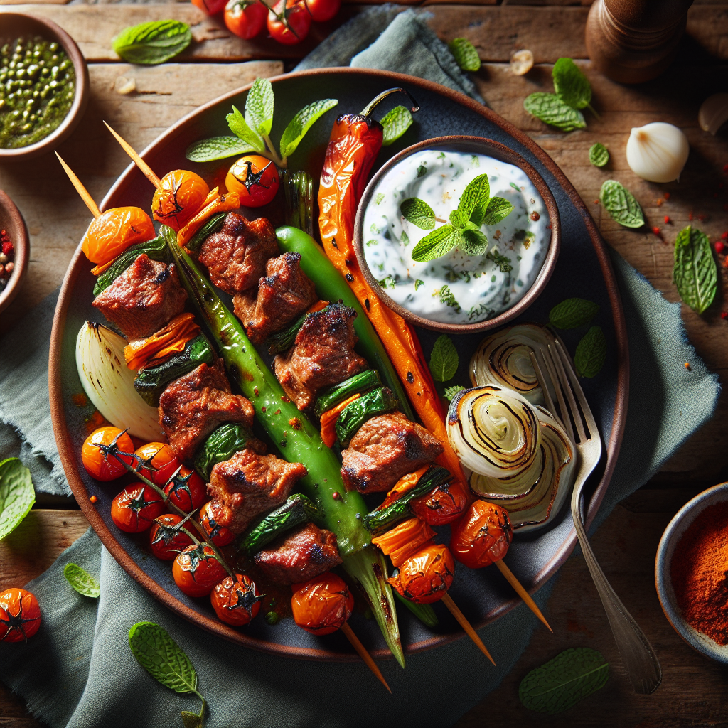 Harissa Roasted Spring Lamb Kebabs with Mint Yogurt