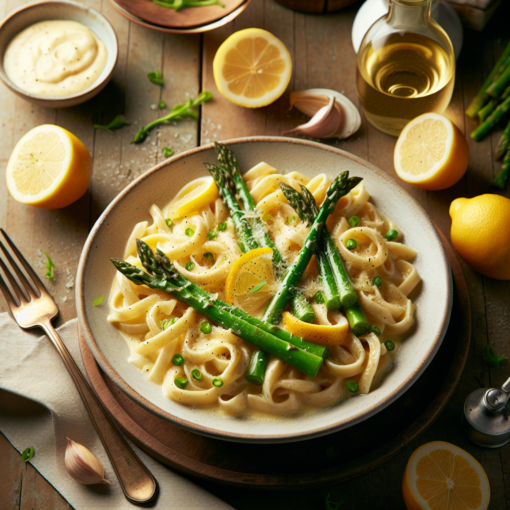 Creamy Vegan Lemon Bucatini with Spring Asparagus and White Wine