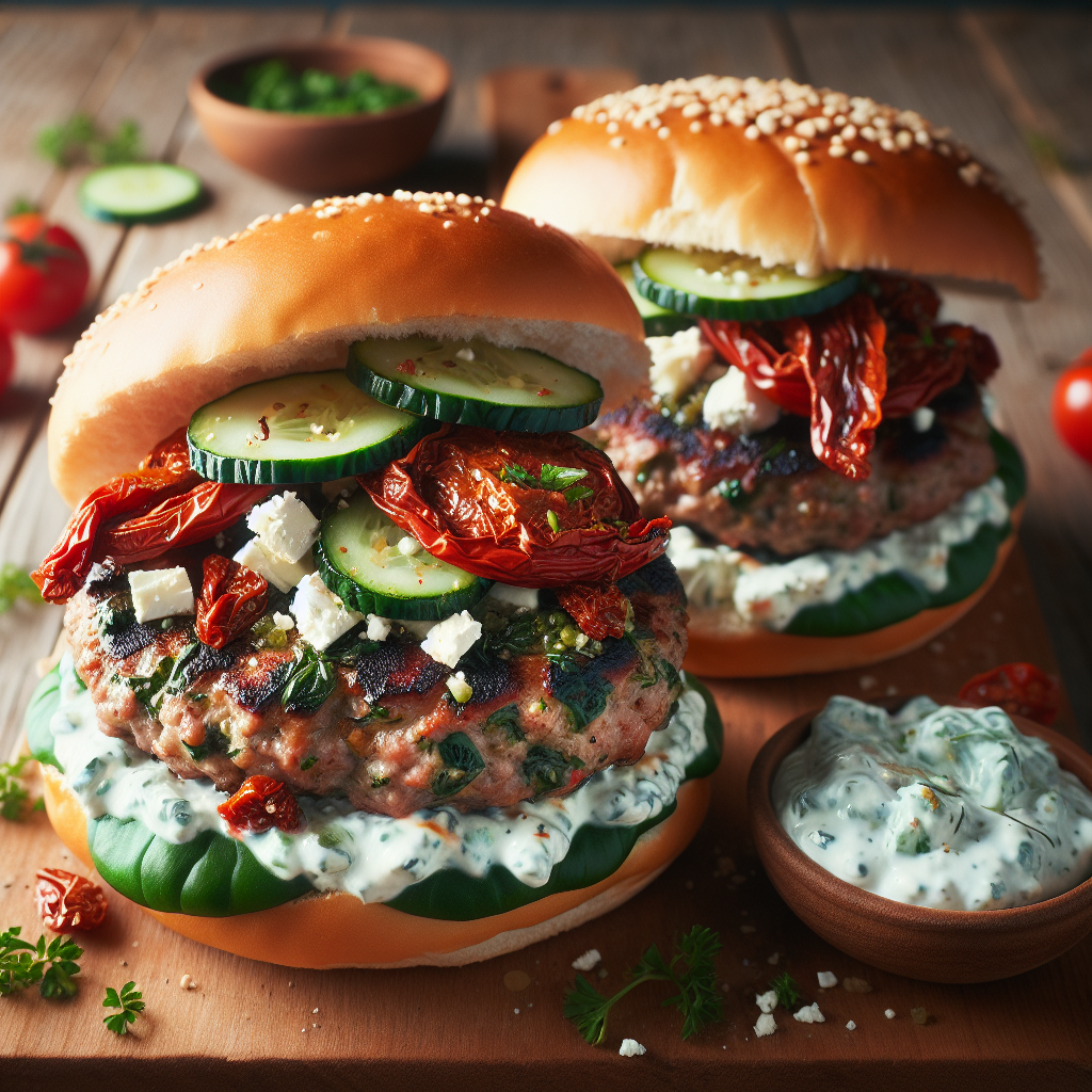 Greek Turkey Burgers with Feta and Tzatziki Sauce